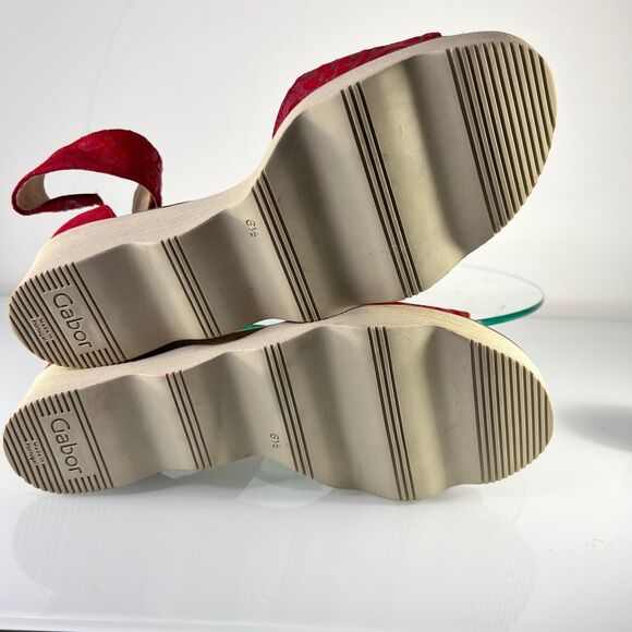 Gabor Paisley Wedge Sandals Red Platform Ankle Strap Leather - Picture 6 of 8